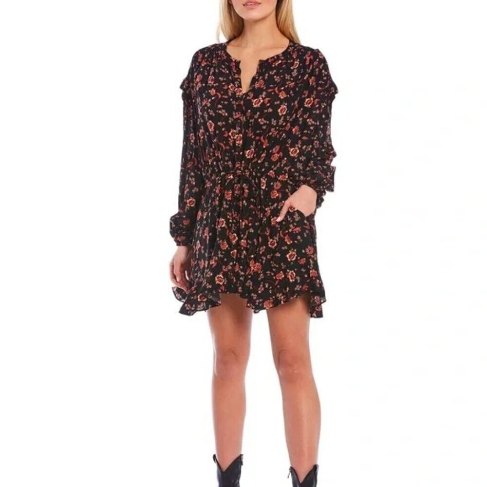 FREE PEOPLE Floral Mini Dress Women's Flower Fields Romantic Flowy Boho